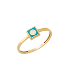 14K Solid Gold Square Dainty Evil Eye Ring Turquoise - Rings