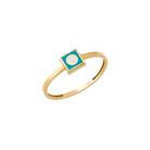 14K Solid Gold Square Dainty Evil Eye Ring Turquoise - Rings