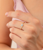 14K Solid Gold Square Dainty Evil Eye Ring White - Rings