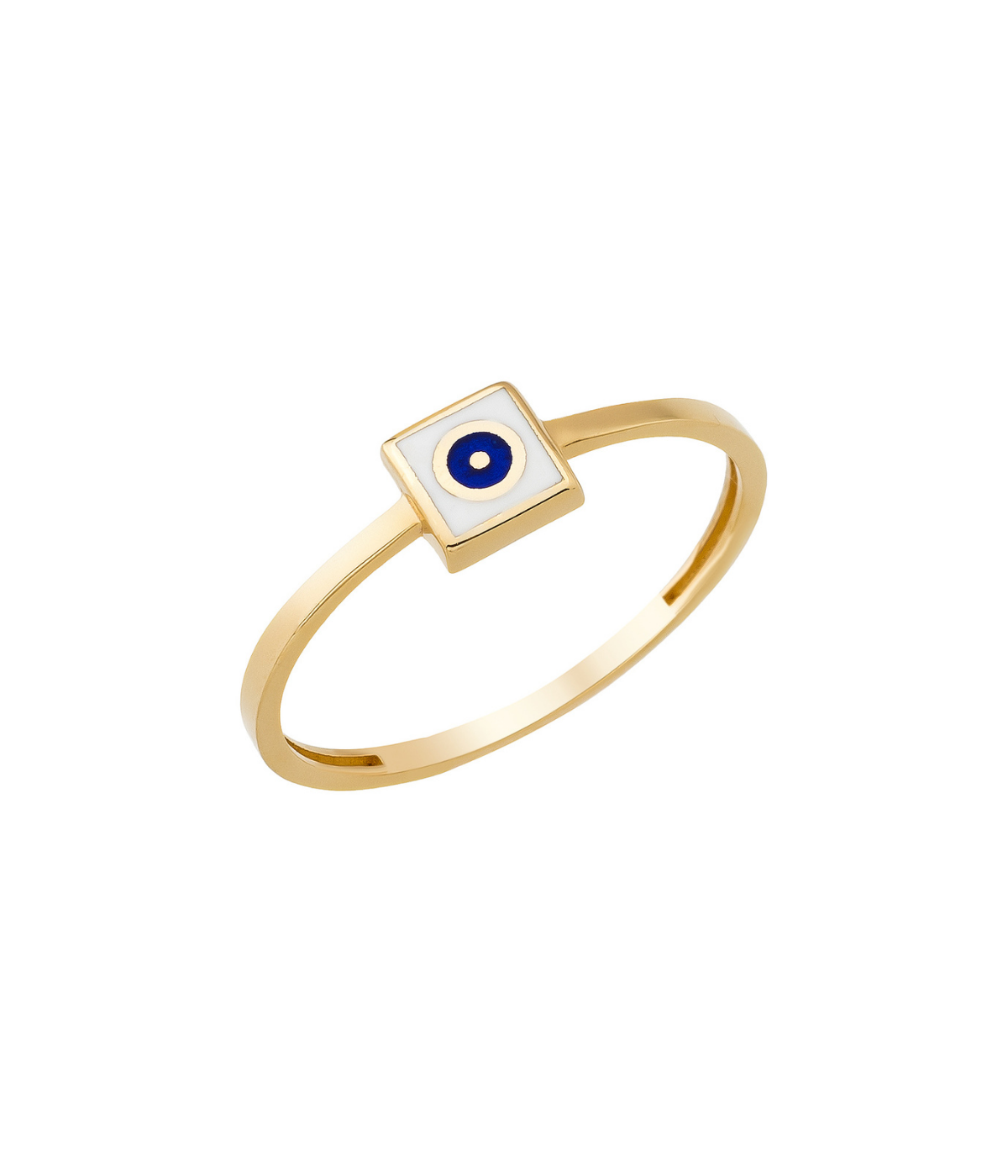 14K Solid Gold Square Dainty Evil Eye Ring White - Rings