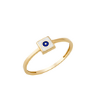 14K Solid Gold Square Dainty Evil Eye Ring White - Rings
