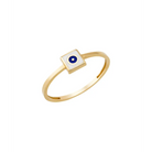 14K Solid Gold Square Dainty Evil Eye Ring White - Rings