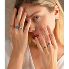 14K Solid Gold Square Dainty Evil Eye Ring White - Rings