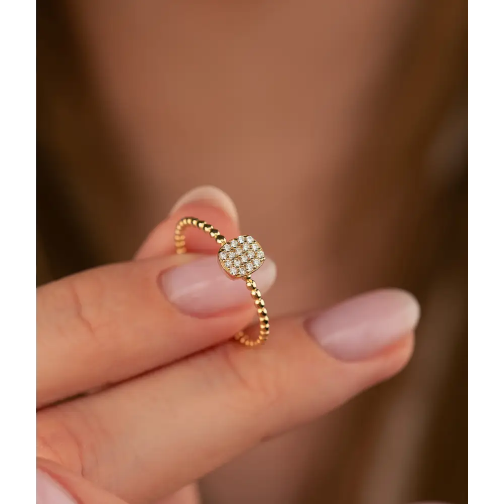 14K Solid Gold Square Flat CZ Ring - Rings