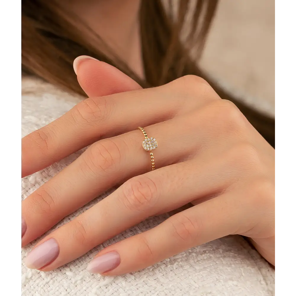 14K Solid Gold Square Flat CZ Ring - Rings