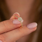 14K Solid Gold Square Signet Ring Cubic Zirconia Full Eternity Band