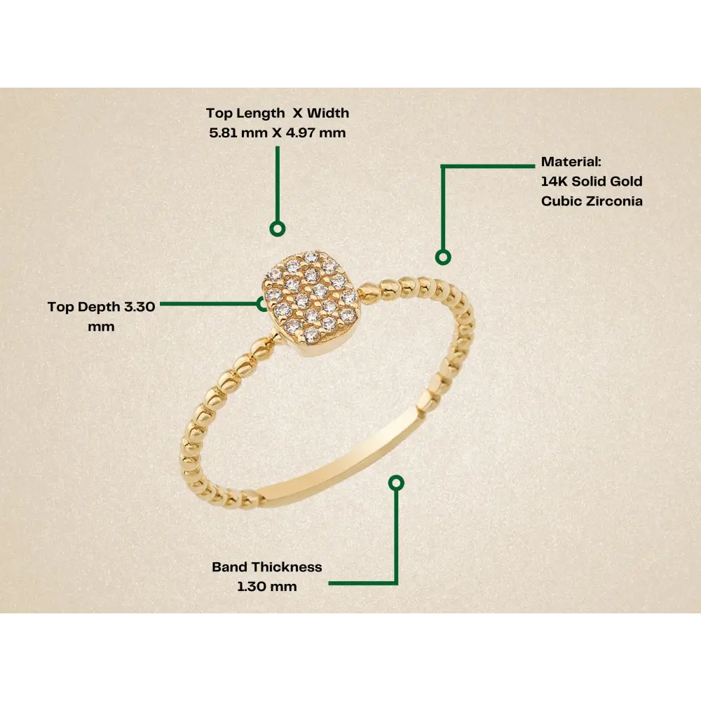 14K Solid Gold Square Signet Ring Cubic Zirconia Full Eternity Band