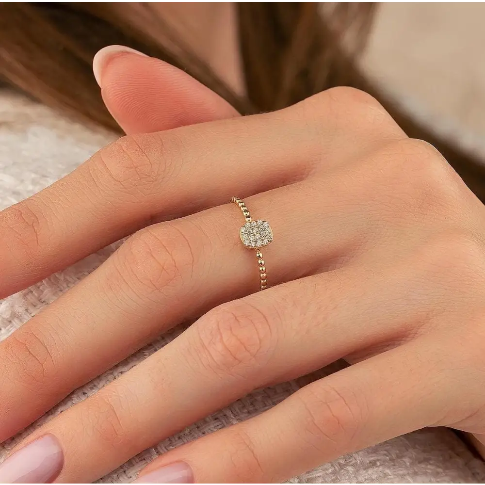 14K Solid Gold Square Signet Ring Cubic Zirconia Full Eternity Band