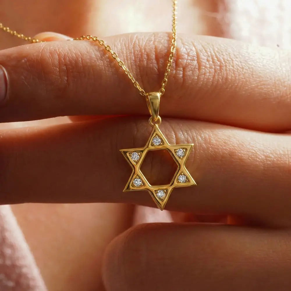 14K Solid Gold Star of David Necklace Sparkle CZ Magen David Pendant Religious Jewish Jewelry Bat Mitzvah Gift