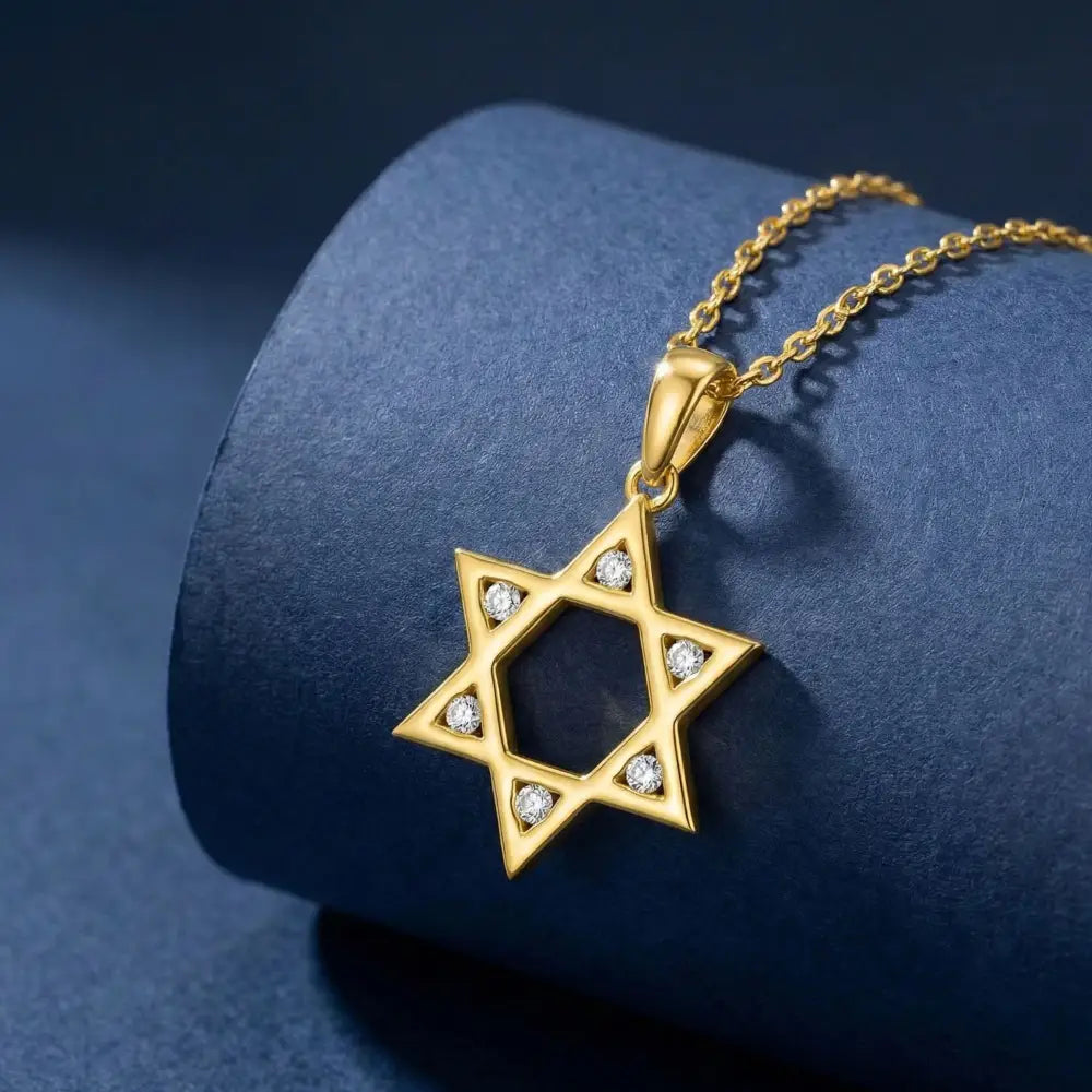 14K Solid Gold Star of David Necklace Sparkle CZ Magen David Pendant Religious Jewish Jewelry Bat Mitzvah Gift
