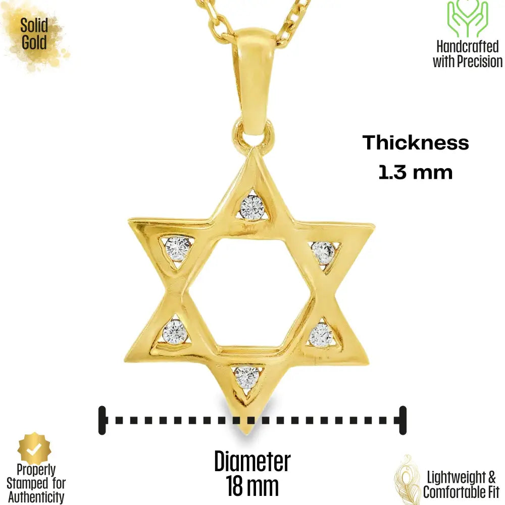 14K Solid Gold Star of David Necklace Sparkle CZ Magen David Pendant Religious Jewish Jewelry Bat Mitzvah Gift