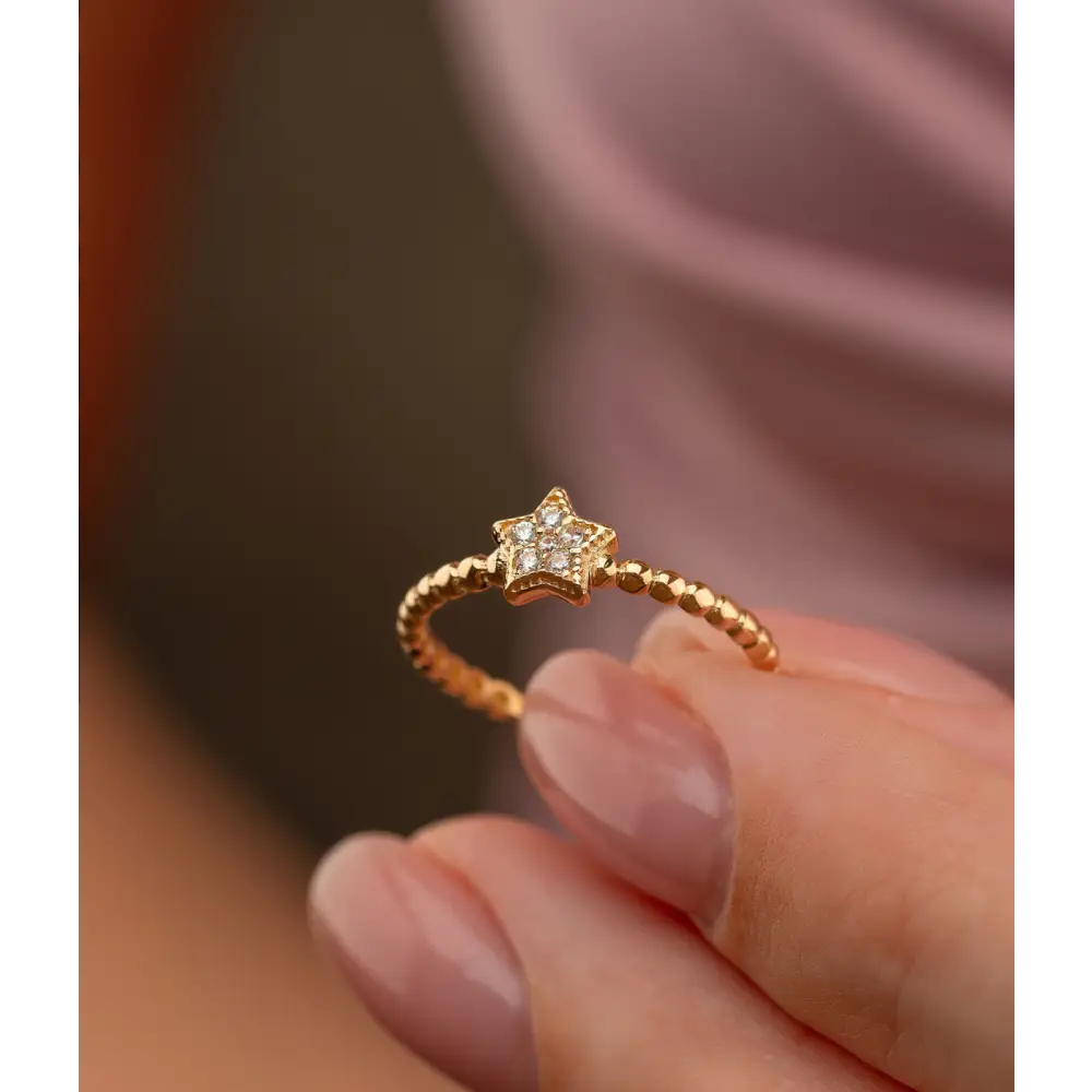 14k Solid Gold Star Ring - Rings