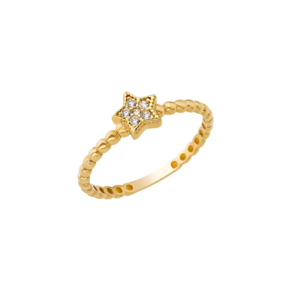 14k Solid Gold Star Ring - Rings