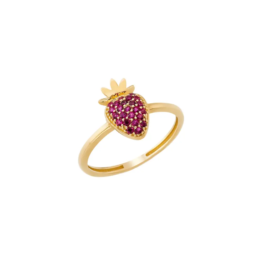 14K Solid Gold Strawberry Ring - Rings