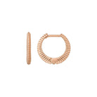 14K Solid Gold Stripe Huggie Hoop Earrings | Side Ribbed Hoops for Women - Single (1Earring) / 14K Rose Gold - Hoop