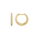 14K Solid Gold Stripe Huggie Hoop Earrings | Side Ribbed Hoops for Women - Single (1Earring) / 14K Yellow Gold - Hoop