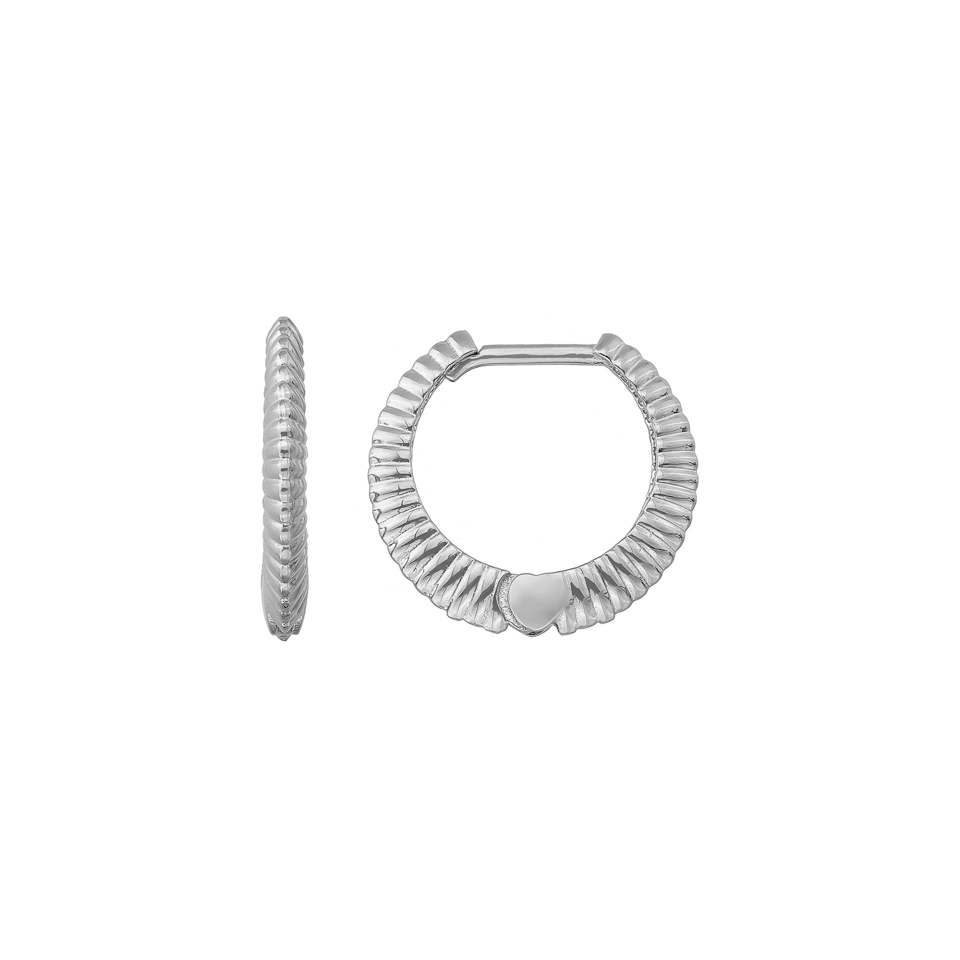 14K Solid Gold Stripe Huggie Hoop Earrings | Side Ribbed Hoops for Women - Single (1Earring) / 14K White Gold - Hoop