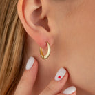 14K Solid Gold Stripe Huggie Hoop Earrings | Side Ribbed Hoops for Women - Hoop Earrings