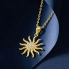 14K Solid Gold Sun Pendant Necklace Diamond Accent Handcrafted Jewelry Celestial Charm Sunshine Gift for Her Minimalist