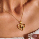 14K Solid Gold Swirl Heart Necklace Black Stone Pendant Dainty Romantic Jewelry Anniversary Birthday Gift for Wife