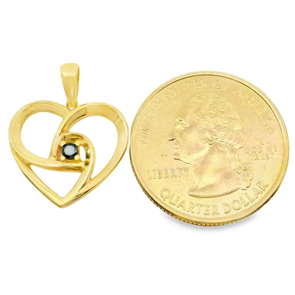 14K Solid Gold Swirl Heart Necklace Black Stone Pendant Dainty Romantic Jewelry Anniversary Birthday Gift for Wife