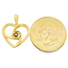 14K Solid Gold Swirl Heart Necklace Black Stone Pendant Dainty Romantic Jewelry Anniversary Birthday Gift for Wife