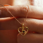 14K Solid Gold Swirl Heart Necklace Black Stone Pendant Dainty Romantic Jewelry Anniversary Birthday Gift for Wife