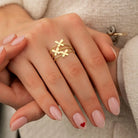 14K Solid Gold Three Butterfly Ring Split Shank Band