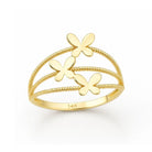 14K Solid Gold Three Butterfly Ring Split Shank Band