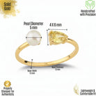 14K Solid Gold Toi Et Moi Ring Pear Citrine Pearl Adjustable Band