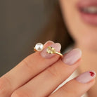 14K Solid Gold Toi Et Moi Ring Pear Citrine Pearl Adjustable Band