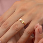 14K Solid Gold Toi Et Moi Ring Pear Citrine Pearl Adjustable Band