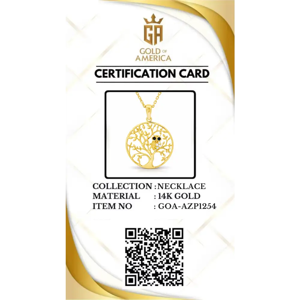 14K Solid Gold Tree of Life Necklace Wisdom Owl Pendant Charm Gift Family Tree Jewelry Nature Lover Gift for Her