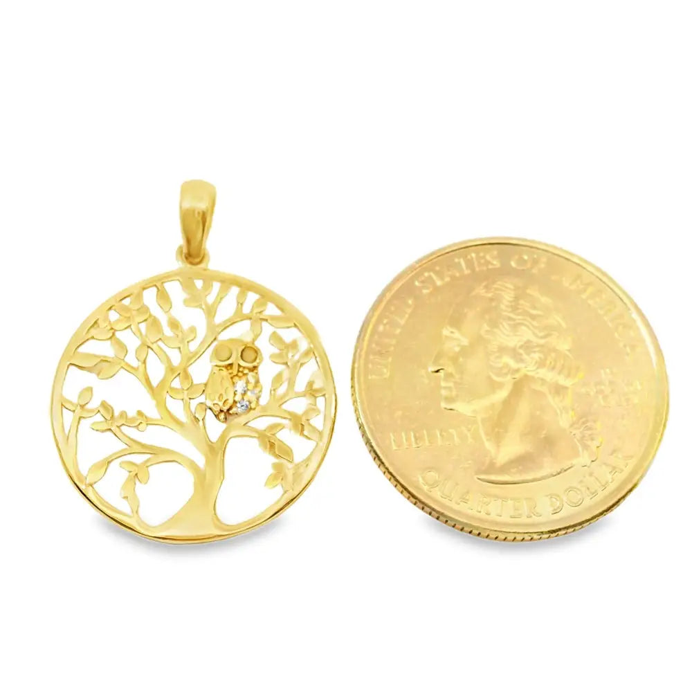 14K Solid Gold Tree of Life Necklace Wisdom Owl Pendant Charm Gift Family Tree Jewelry Nature Lover Gift for Her