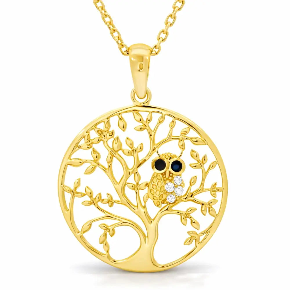 14K Solid Gold Tree of Life Necklace Wisdom Owl Pendant Charm Gift Family Tree Jewelry Nature Lover Gift for Her