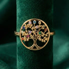 14K Solid Gold Tree of Life Ring Multicolored Gemstones Handmade Jewelry Nature-Inspired Design - Statement Ring