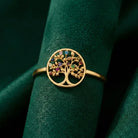 14K Solid Gold Tree of Life Ring Multicolored Gemstones Handmade Jewelry Nature-Inspired Design