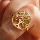 14K Solid Gold Tree of Life Ring Multicolored Gemstones Handmade Jewelry Nature-Inspired Design - Statement Ring