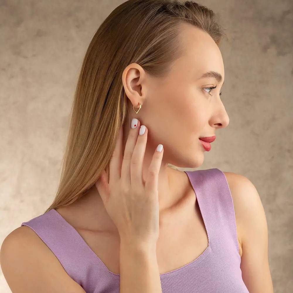 14K Solid Gold Triangle Heart Huggie Hoop Earrings | Geometric Pear-Shape Hoops for Women - Earrings