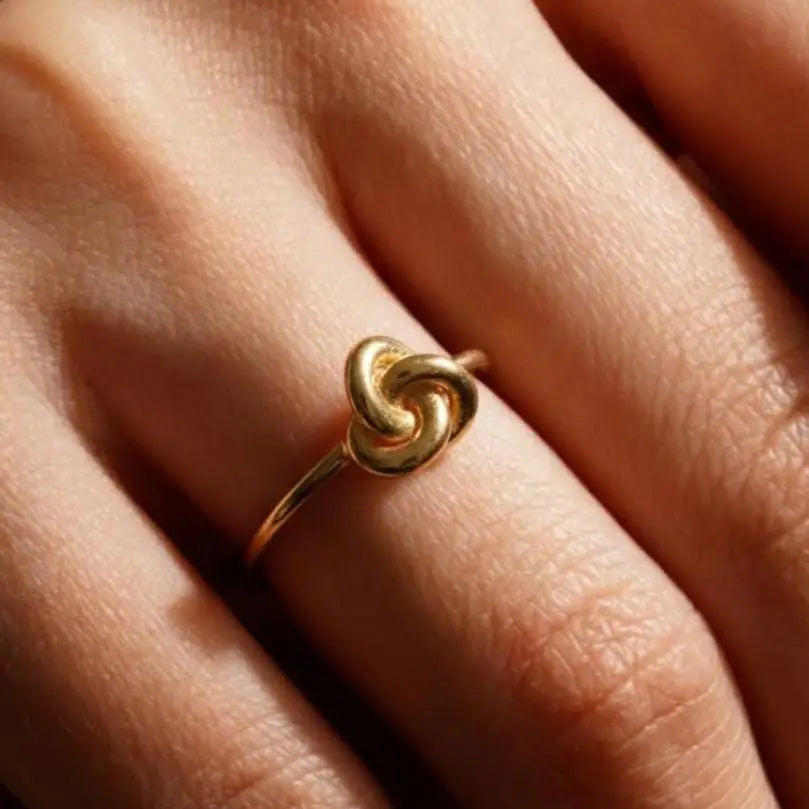 14K Solid Gold Triple Knot Ring – Delicate Love Knot Band Stacking Jewelry