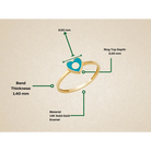 14K Solid Gold Turquoise Heart Evil Eye Ring Boho Stackable Ring