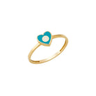 14K Solid Gold Turquoise Heart Evil Eye Ring Boho Stackable Ring