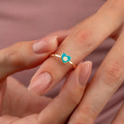 14K Solid Gold Turquoise Heart Evil Eye Ring Boho Stackable Ring