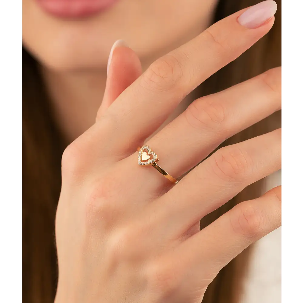 14K Solid Gold Twined Heart Ring - Rings