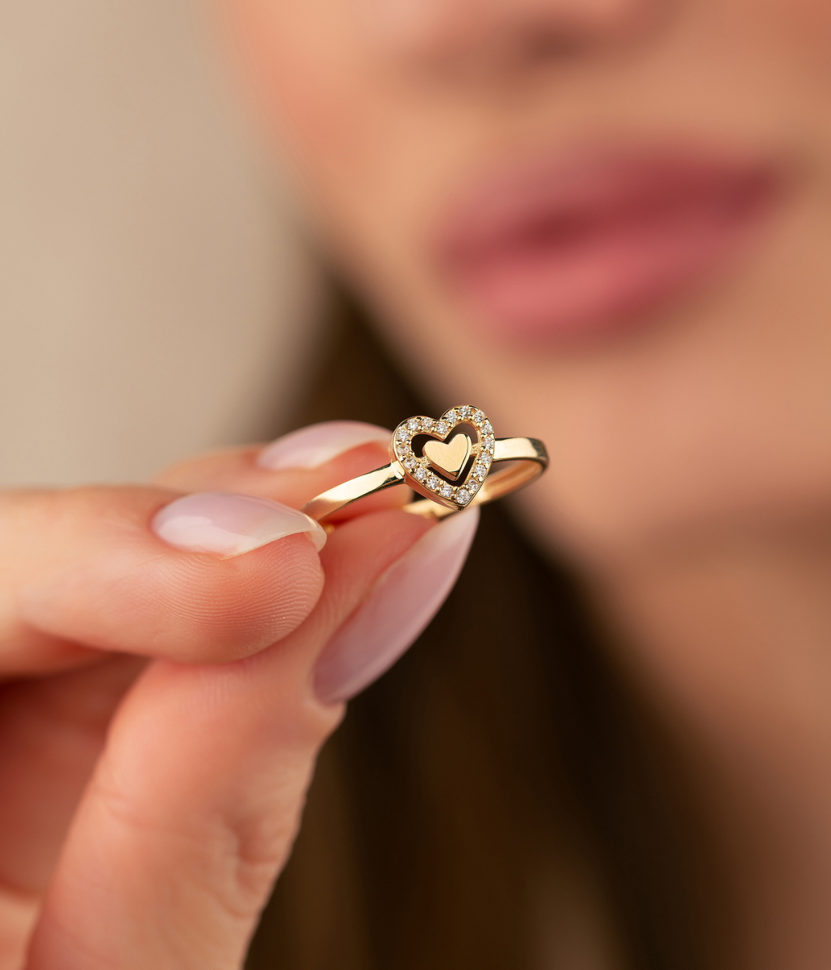 14K Solid Gold Twined Heart Ring - Rings