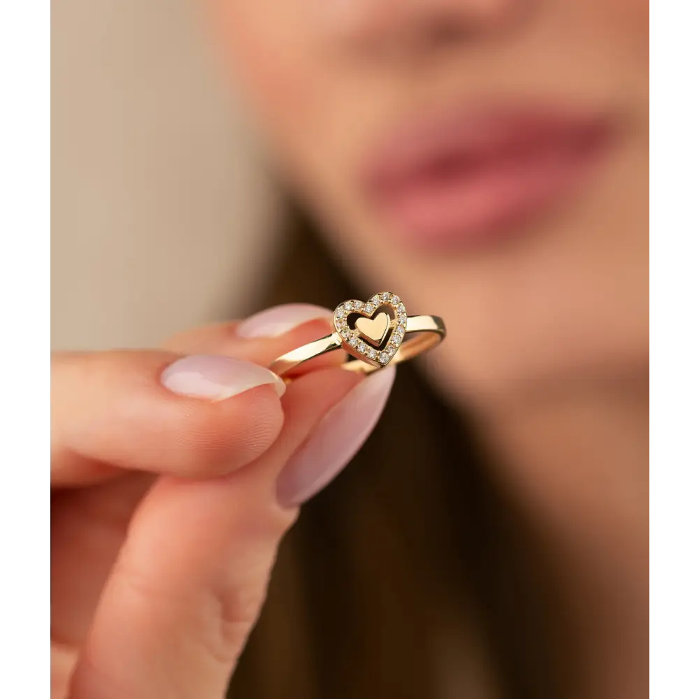 14K Solid Gold Twined Heart Ring - Rings