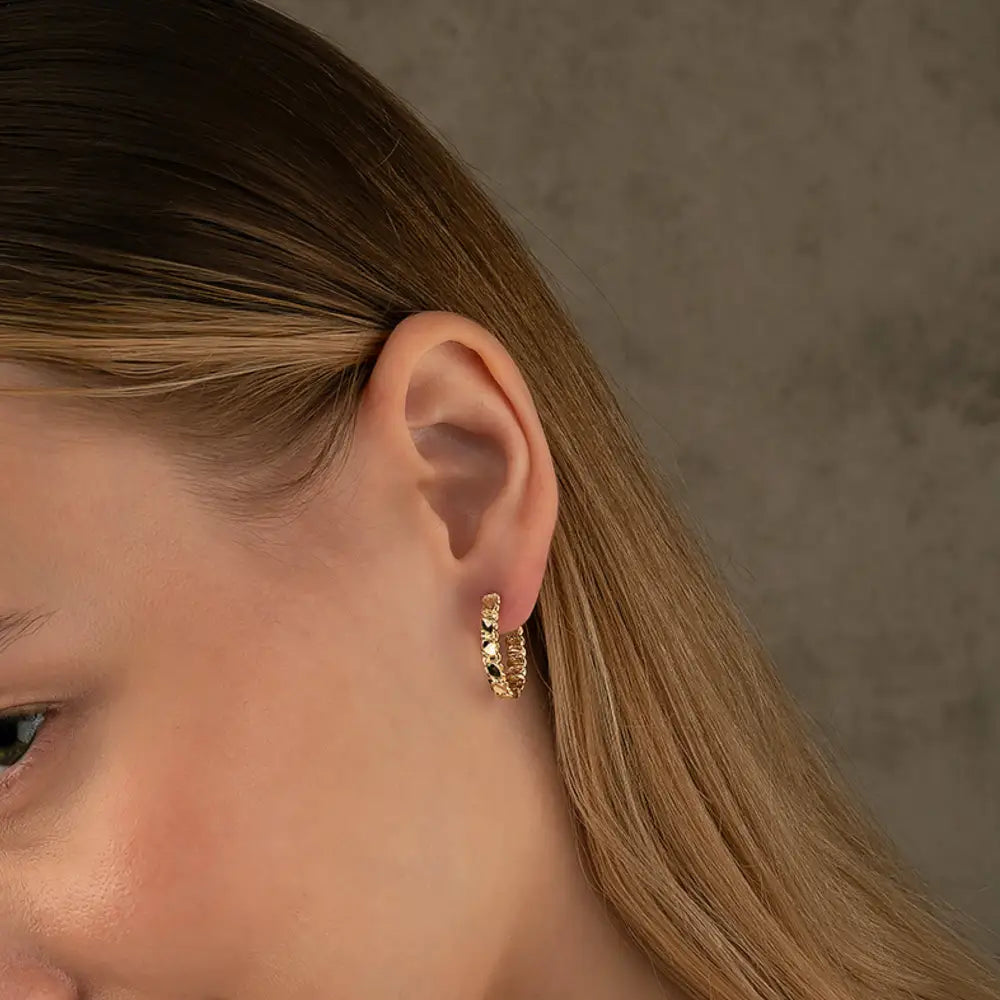 14K Solid Gold Twist Chain Huggie Hoop Earrings | Chunky Ribbed Hoops for Women - Hoop Earrings