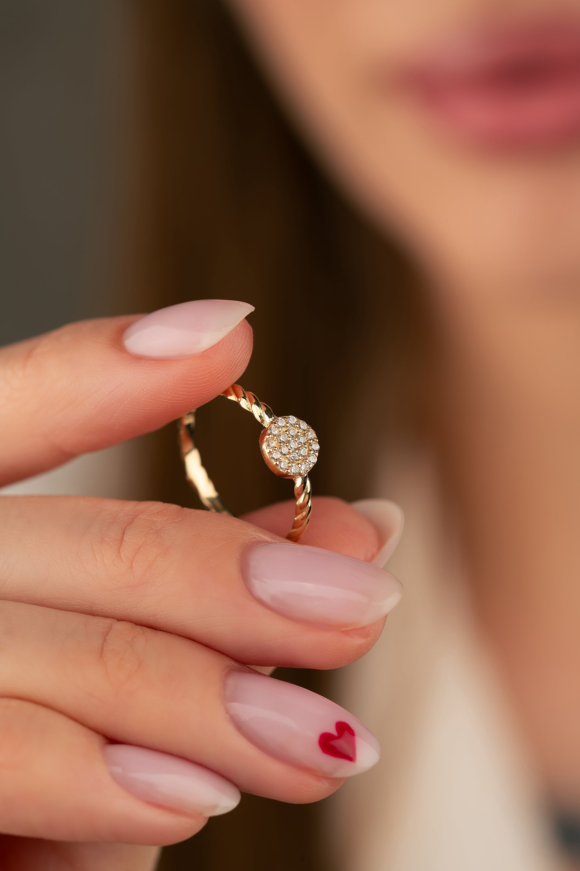 14K Solid Gold Twisted Round CZ Ring - Rings