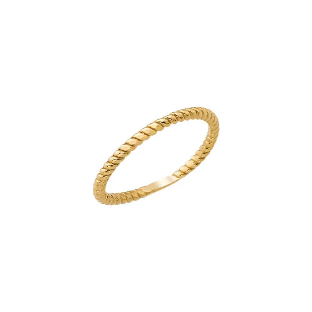 14K Solid Gold Twisted Skinny Band Thin Stacking Ring - 2 - Rings