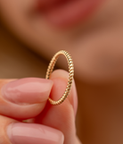 14K Solid Gold Twisted Skinny Band Thin Stacking Ring - Rings